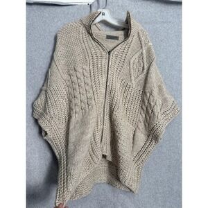 Elsamanda Cape Sweater Womens One Size Beige Cable Knit Zip Turtleneck Italy